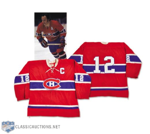 Yvan Cournoyers 1974-75 Montreal Canadiens Game-Worn Captains Jersey <br>- Numerous Team Repairs - Photo-Matched!