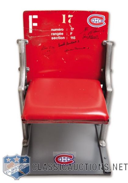 Montreal Forum Red Seat Signed by Six Montreal Canadiens HOFers