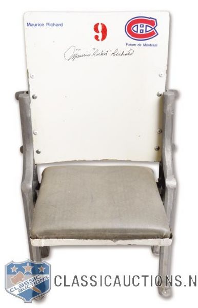 Montreal Forum #9 White Seat Autographed by Maurice "Rocket" Richard