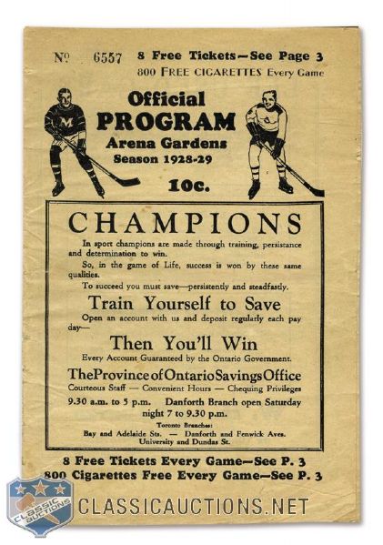 1928-29 Arena Gardens Program - Toronto Maple Leafs vs Pittsburgh Pirates