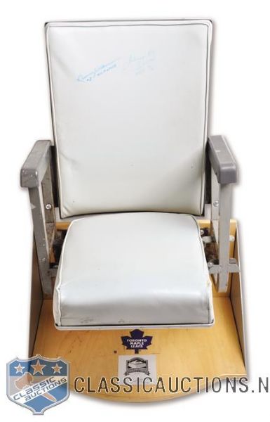 Maple Leaf Gardens Grey Seat Signed by Norm Ullman and Johnny Bower