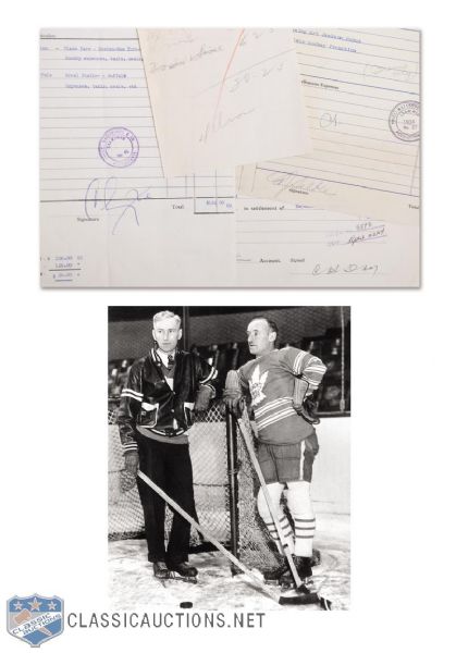 Toronto Maple Leafs HOFers Smythe, Selke, Irvin and Day Signed Maple Leaf Gardens Documents