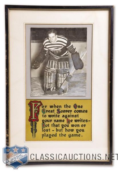 Chuck Gardiner Mid-1930s Framed Photo and Poem Tribute Display from Chicago Stadium<br> (18 1/2" x 12 1/2")