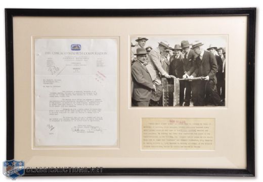 Chicago Stadium 1928 Groundbreaking Invitation Letter and Photo Framed Display (17" x 25")