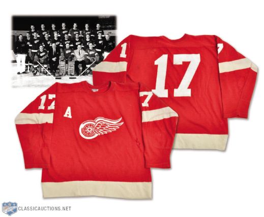 Detroit Red Wings Late-1950s Game-Worn Wool Jersey - Lots of Team Repairs!