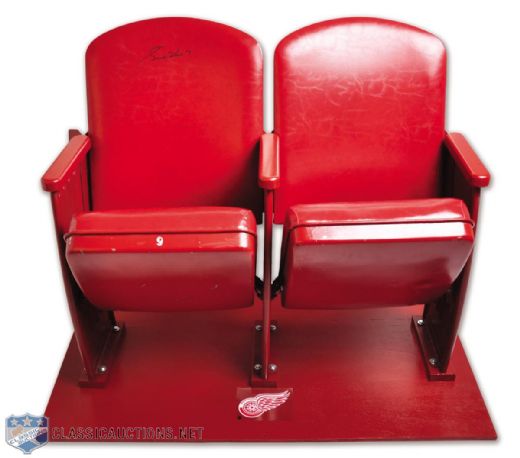 Detroit Olympia Pair of Red Seats Signed by Gordie Howe