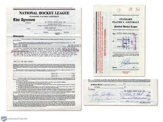 Frank Mahovlichs 1969-71 Detroit Red Wings NHL Contract Signed by Mahovlich, Abel and Campbell