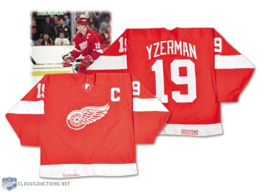 Steve Yzermans 1988-89 Detroit Red Wings Game-Worn Captains Jersey - Numerous Team Repairs!