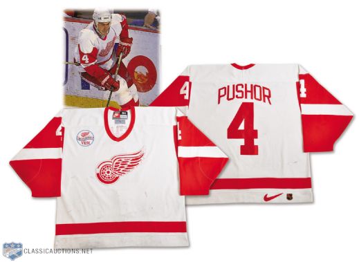 Jamie Pushors 1997-98 Detroit Red Wings Game-Worn Jersey with VK&SM "Believe" Patch