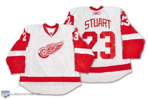 Brad Stuarts 2010-11 Detroit Red Wings Game-Worn Jersey with Team LOA - Numerous Team Repairs!