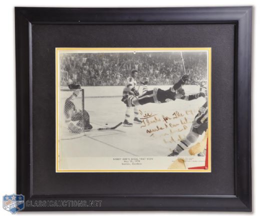 Vintage Stanley Cup Winning Goal Photo Personalized to Noel Picard from Bobby Orr