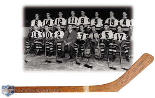 Boston Bruins 1937-38 Team-Signed Mini Stick by 15 with 7 HOFers, Including Shore, Bauer, Clapper and Thompson with JSA LOA