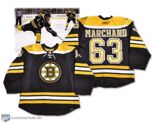 Brad Marchands 2010-11 Boston Bruins Signed Game-Worn Jersey with Team LOA - Photo-Matched!