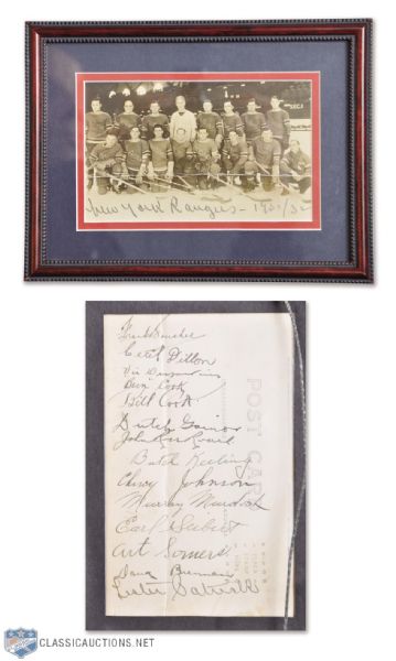 New York Rangers 1931-32 Team-Signed Photo Postcard by 14 with 6 HOFers