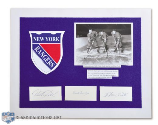 New York Rangers "Bread Line" Signed Display Featuring HOFers Boucher and The Cook Brothers