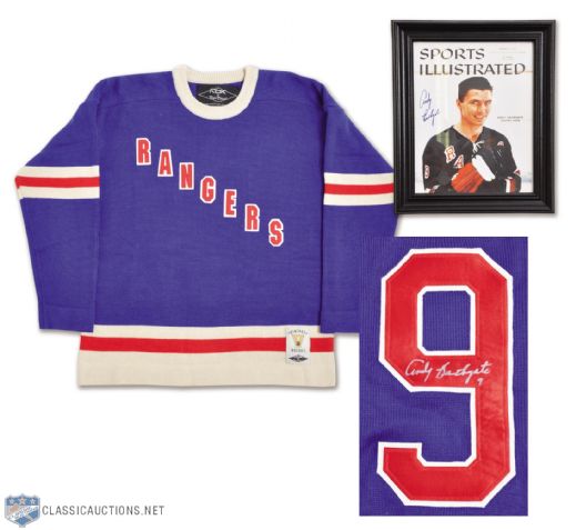 Andy Bathgates New York Rangers Signed Roger Edwards Vintage Jersey and Photo