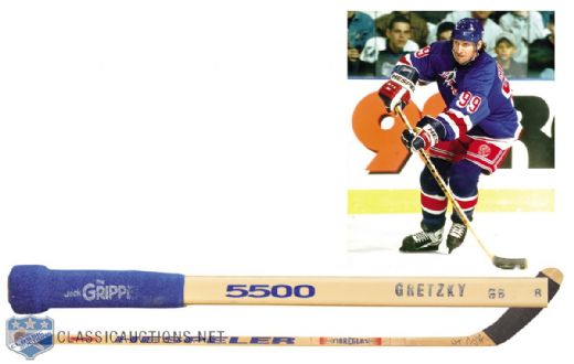 Wayne Gretzkys Late-1990s New York Rangers Hespeler Signed Game-Used Stick