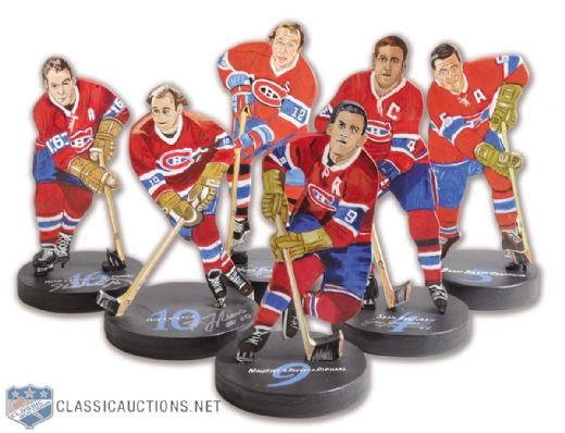 Montreal Canadiens HOFers Folk Art Wood Statue Collection of Six with Four Signed