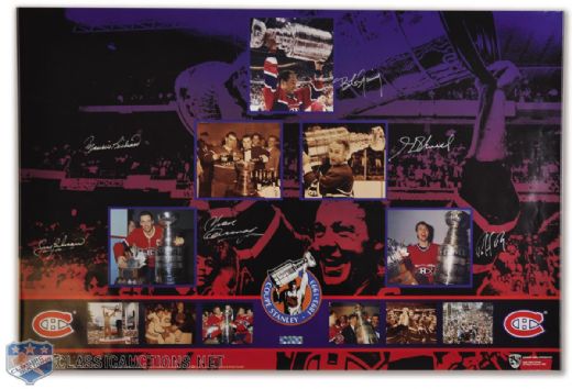 Montreal Canadiens Stanley Cup 100th Anniversary Poster Autographed by Maurice and Henri Richard, Beliveau, Cournoyer, Gainey and Roy