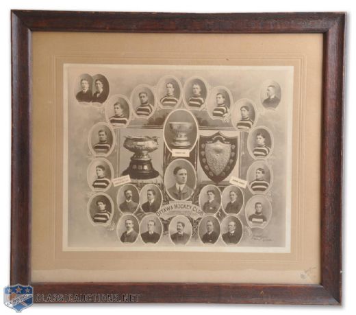 Ottawa Hockey Club 1903 Stanley Cup Champions Framed Team Photo Montage Featuring Five HOFers <br>(21 1/2" x 24 1/2")