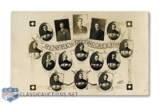 1909-10 NHA Renfrew Hockey Club Real Photo Postcard, Featuring 6 HOFers