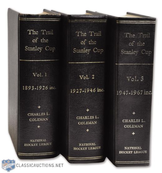 Jim Colemans Leather-Bound "The Trail to the Stanley Cup" Three-Volume Book Set
