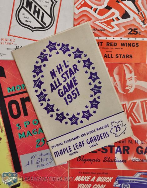 NHL All-Star Game Program Collection of 10 Featuring 1951, 1952, 1954, 1956 and 1961 Games