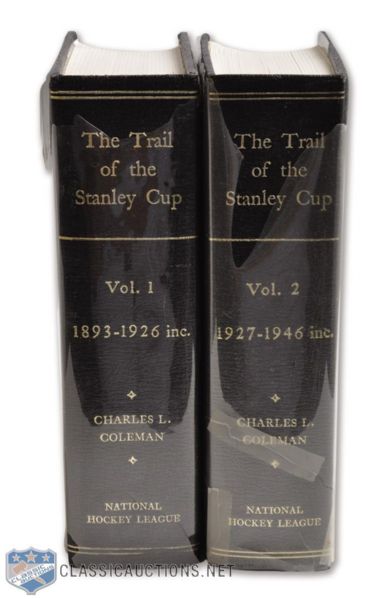 Jim Langs Leather-Bound "The Trail to the Stanley Cup" Volume 1 and Volume 2 Books