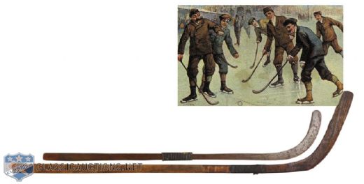 1880s/1890s Spalding Ice Hockey/Ice Polo Stick and Early Century One-Piece Hockey Stick