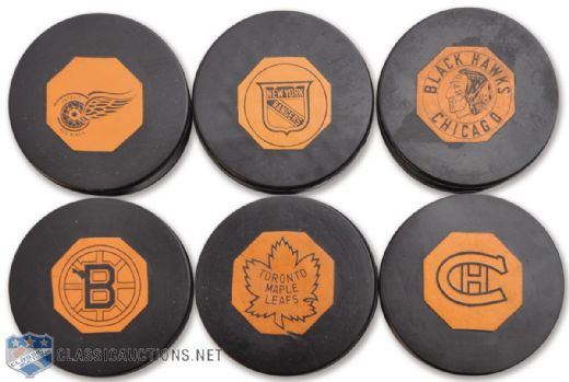 "Original Six" Official NHL Game Puck Collection of 6