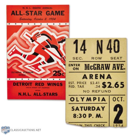 1954 - 8th NHL All-Star Game Program and Ticket