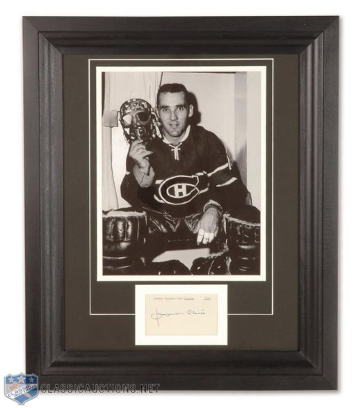 HOFer Jacques Plantes Framed Autograph and Photo Display