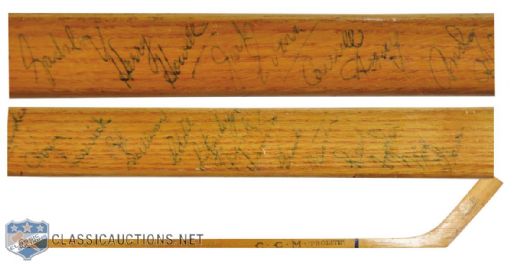 Chicago Black Hawks 1955-56 and New York Rangers 1957-58 Team-Signed Stick