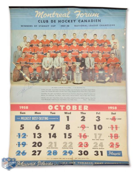 Montreal Forum 1958-59 Calendar Team-Signed by the 1957-58 Montreal Canadiens (24" x 17")