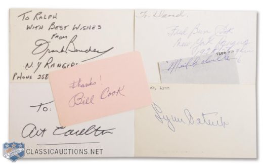 New York Rangers Autograph Collection of 8, Featuring the Cook & Patrick Brothers, Boucher and Colville