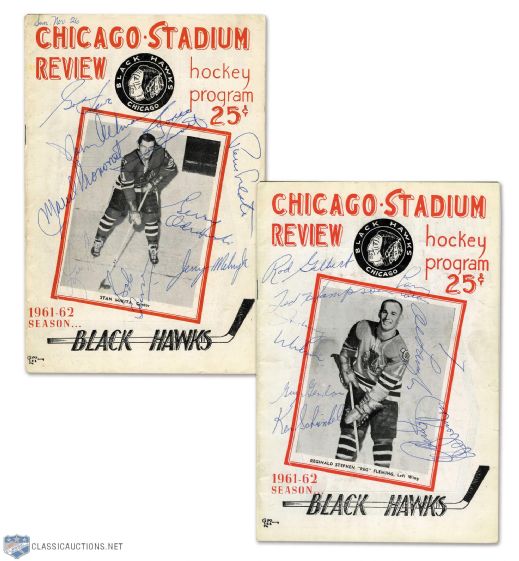 Red Wings, Black Hawks and Rangers 1961-62 Multi-Signed Programs