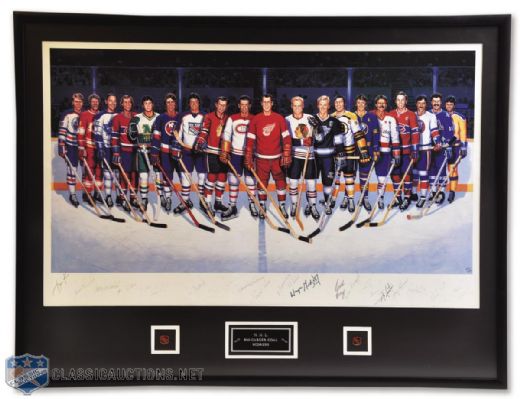 500-Goal Scorers Lithograph Autographed by 19 with Gretzky, Richard and Howe (31" x 41")