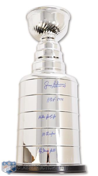 Huge Stanley Cup Replica Autographed by HOFer Jean Beliveau with Special Inscriptions