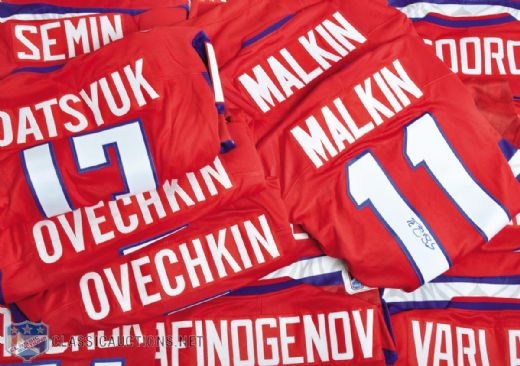 Team Russia 2010 Winter Olympics Single-Signed Jersey Collection of 17 with Ovechkin, Malkin and Datsyuk