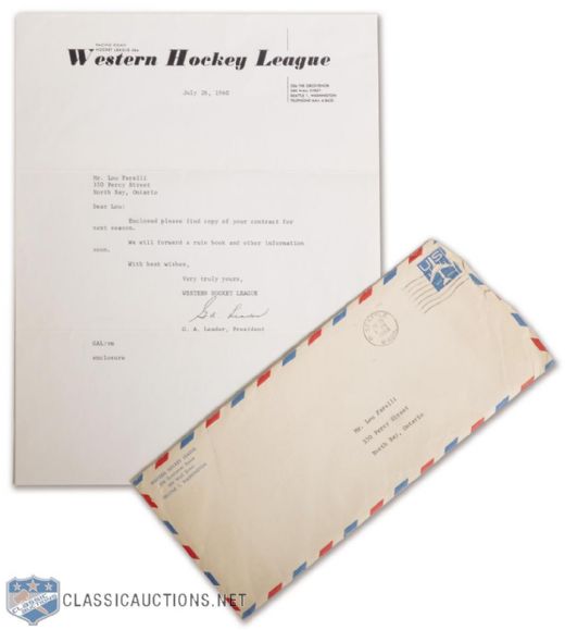 Deceased HOFer Al Leader Signed 1960 Western Hockey League Letter