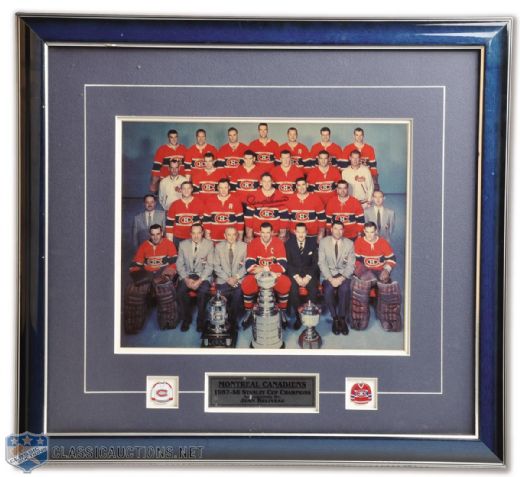 Jean Beliveau Signed 1957-58 Stanley Cup Champions Montreal Canadiens Framed Display (20" x 22")