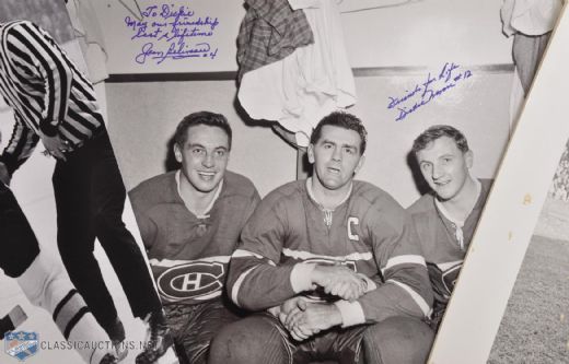 Collection of 3 Jean Beliveau Signed 14x11 Photos with Unique Dedications