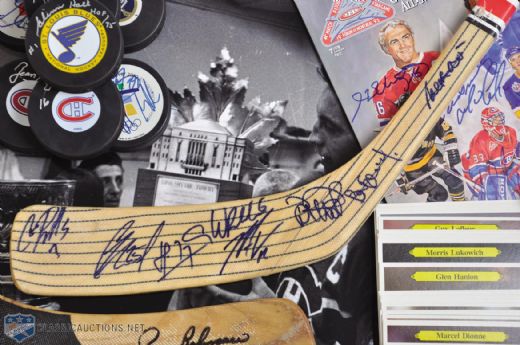 Hockey Autograph Collection of 12 Including Sticks, Pucks and Program