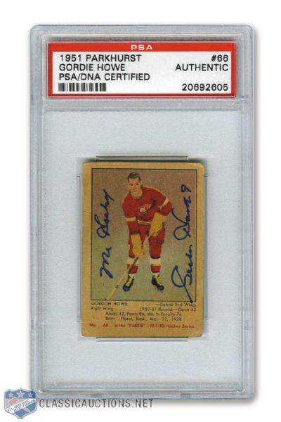 1951-52 Parkhurst #66 HOFer Gordie Howe Signed Rookie Card - PSA/DNA Certified