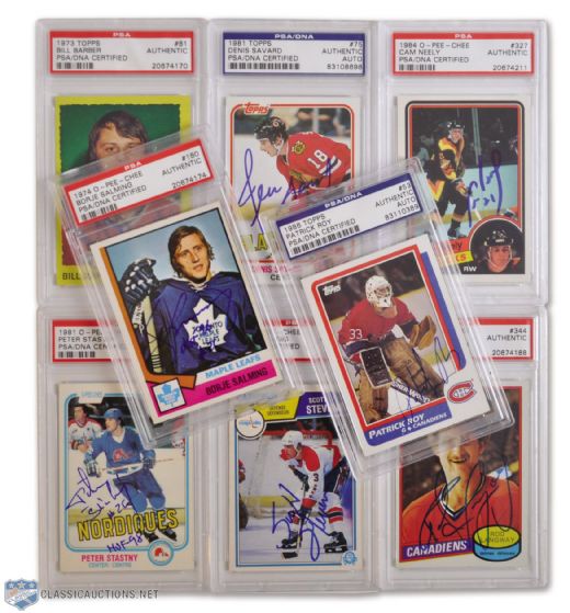 Hall of Famers / Goalies Signed Rookie Cards (16) - All PSA/DNA Certified