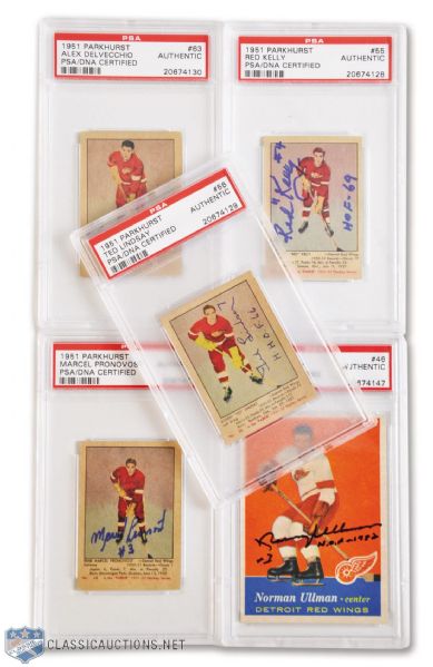 1950s Parkhurst / Topps Detroit Red Wings Signed Rookie Cards (5) - All PSA/DNA Certified