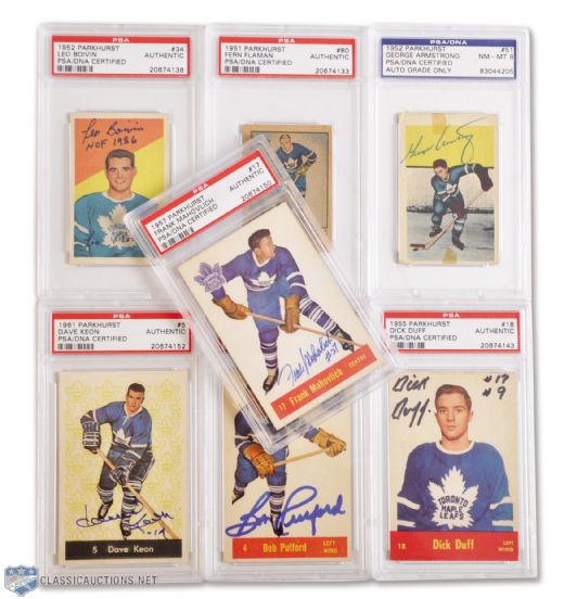 1950s/1960s Parkhurst Toronto Maple Leafs Signed Rookie Cards (7) - All PSA/DNA Certified