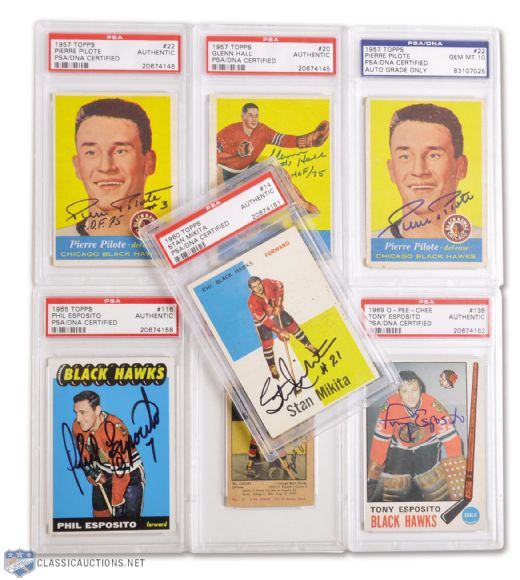 1950s/1960s Parkhurst / Topps / OPC Chicago Black Hawks Signed Rookie Cards (7) - All PSA/DNA Certified