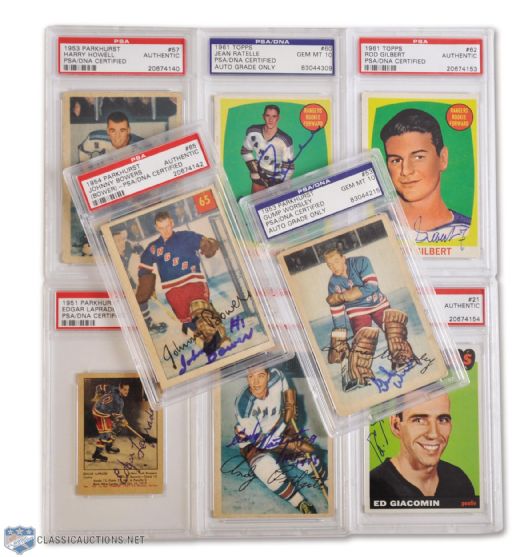 1950s/1960s Parkhurst / Topps New York Rangers Signed Rookie Cards (9) - All PSA/DNA Certified