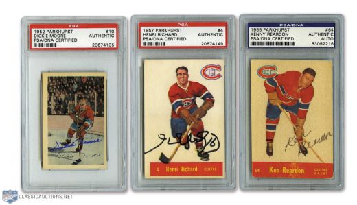 1950s Parkhurst Montreal Canadiens Signed Rookie / Star Cards (3) - All PSA/DNA Certified